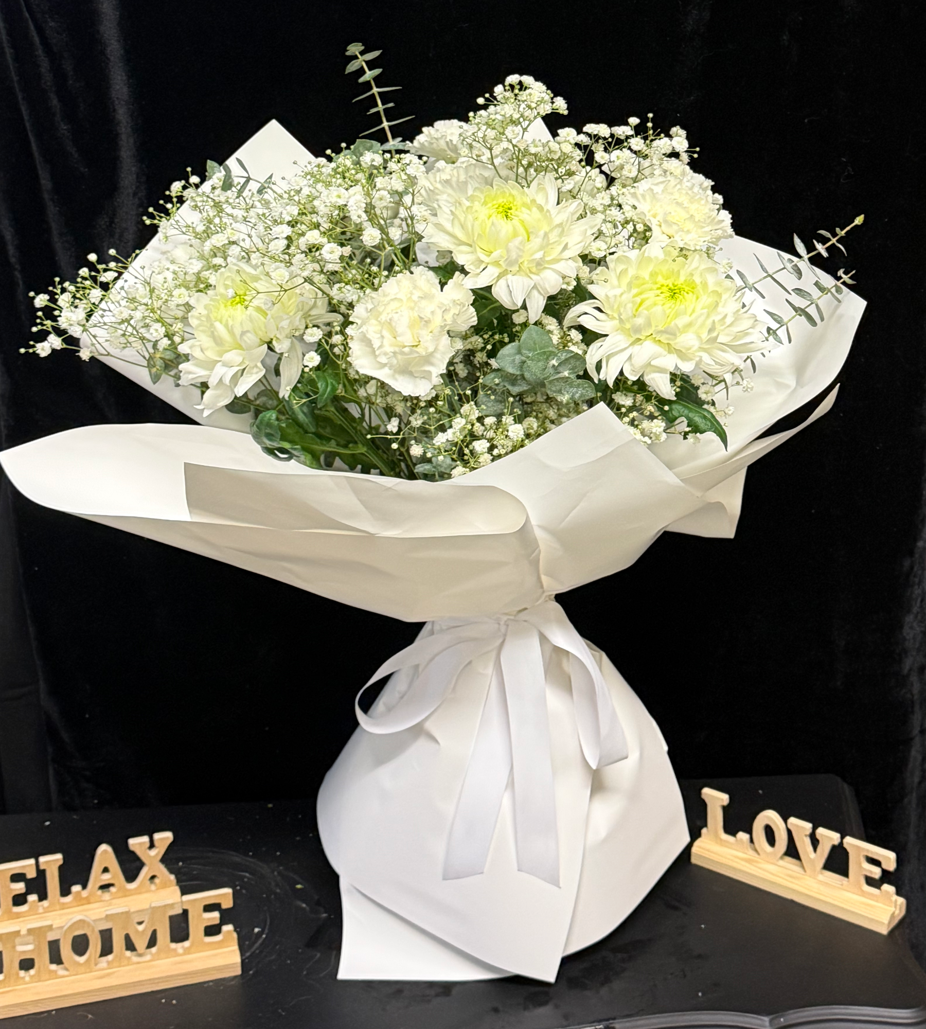 White Rose With Baby Breath