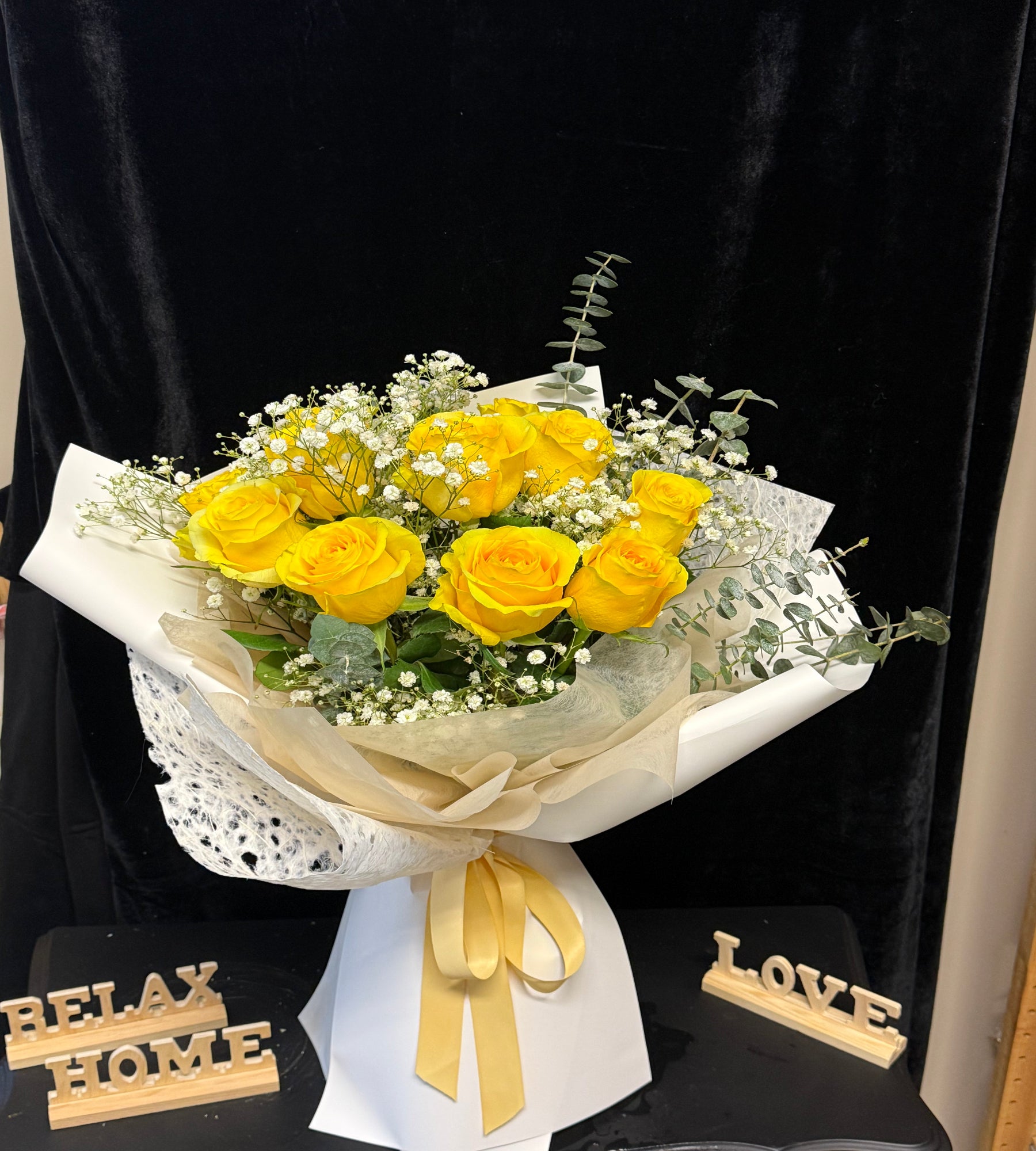 Yellow Rose With Baby Breath