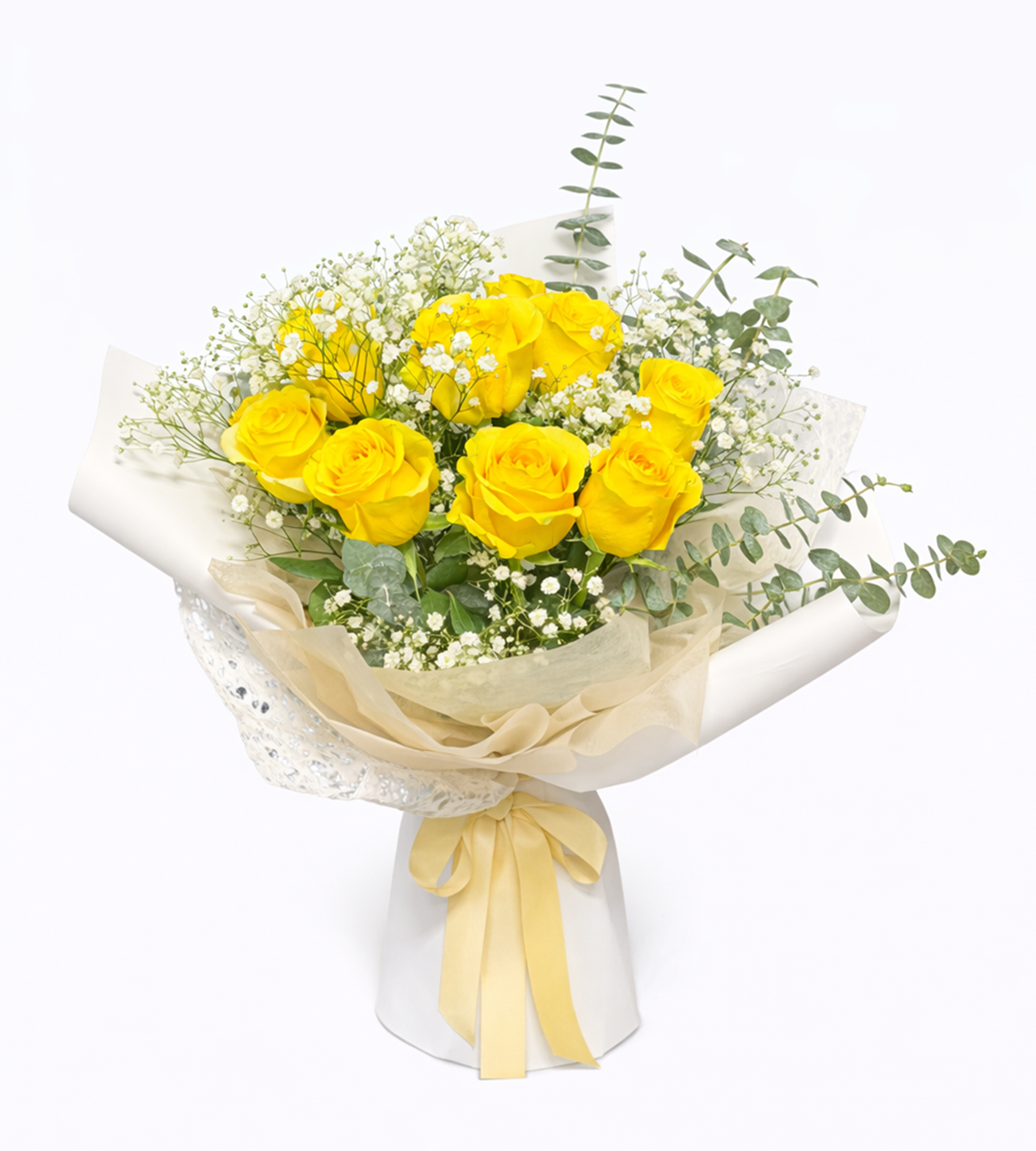 Yellow Rose With Baby Breath