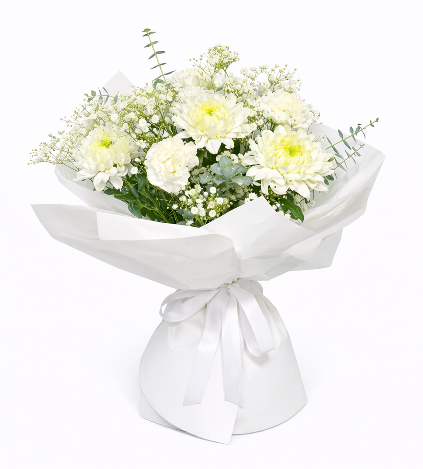 White Rose With Baby Breath