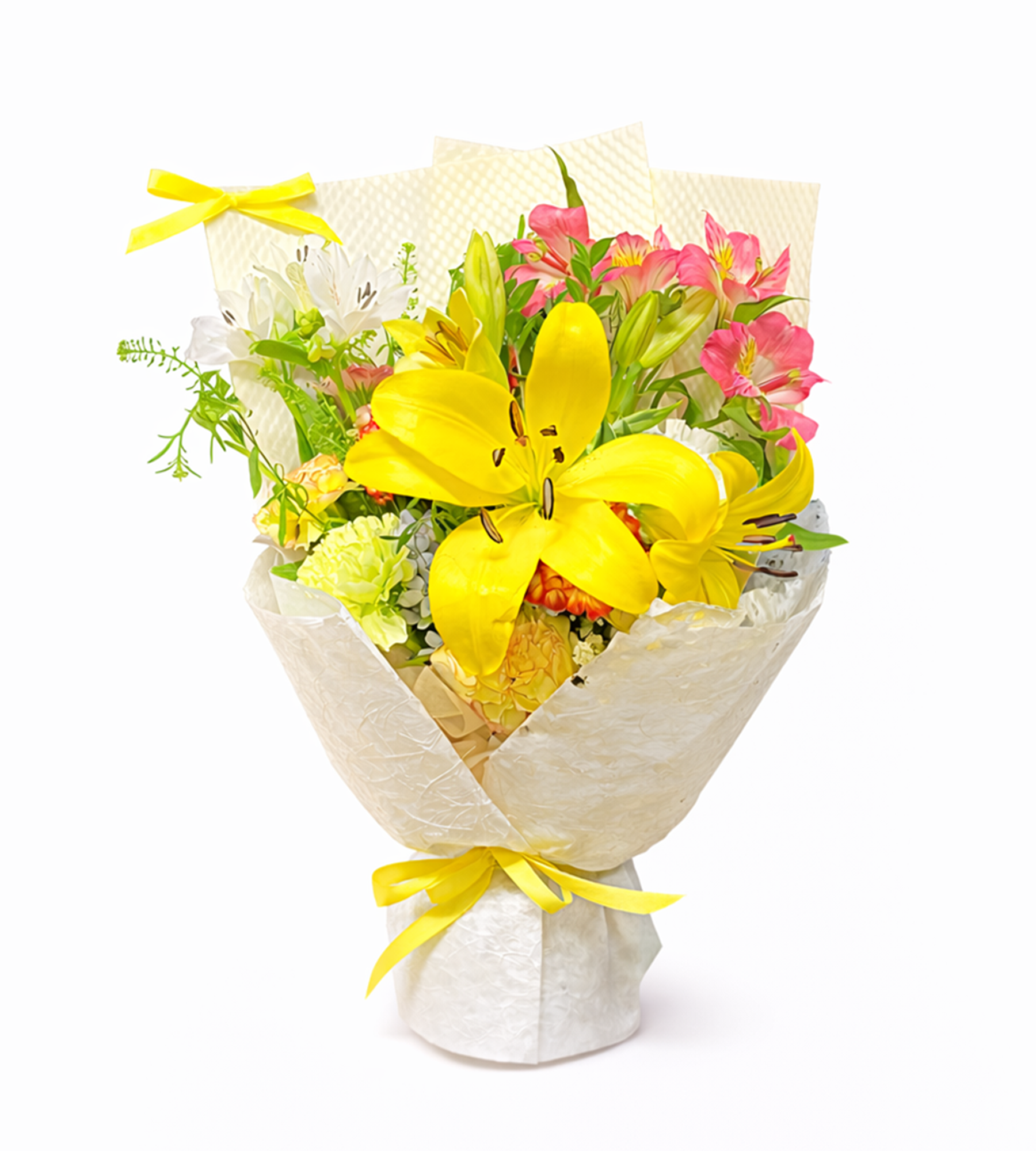 Lovely Yellow And Pink Lily Bouquet